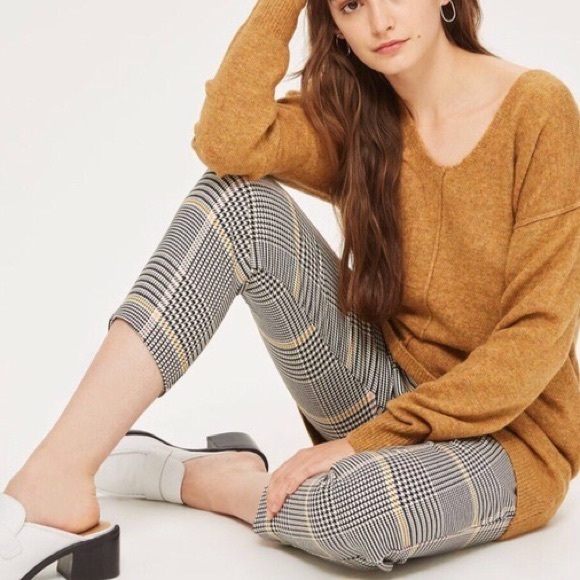 Topshop Bright Check Plaid Peg Trousers Houndstooth Cropped - Picture 5 of 8